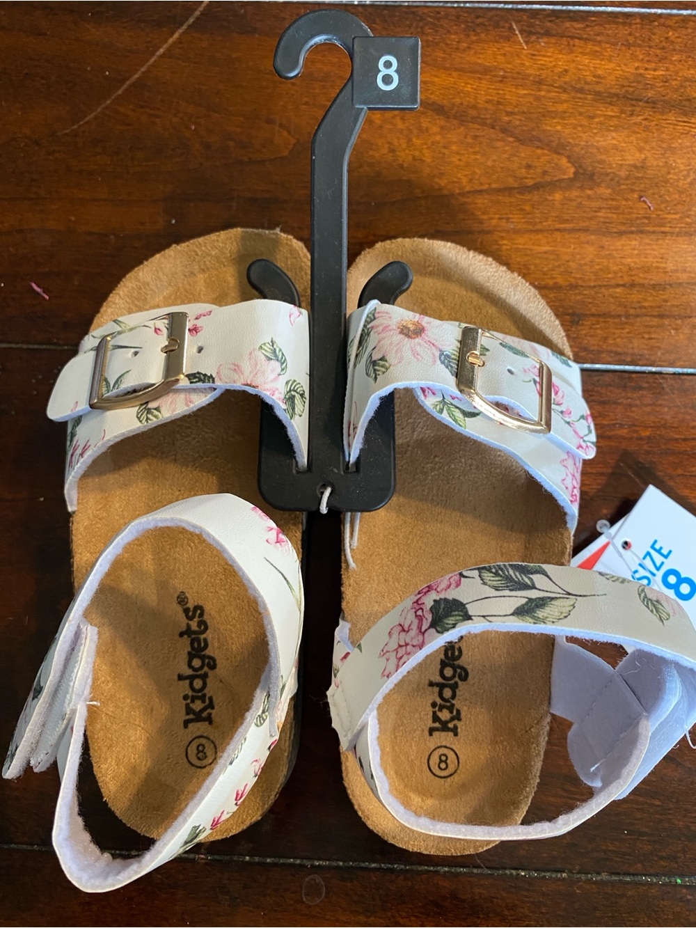 Kidgets White Floral Buckle Sandals with Pink Accents